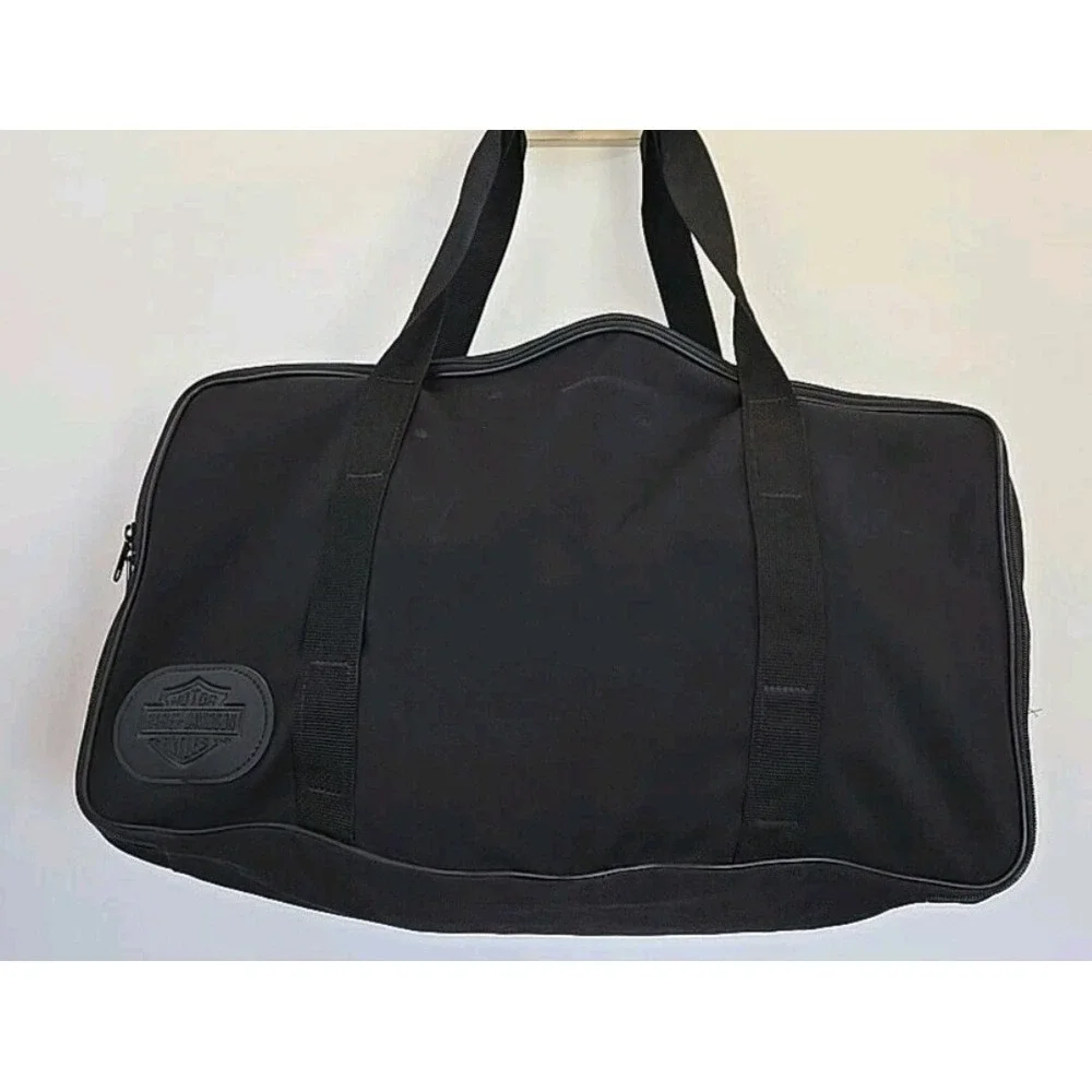 Harley Davidson Embossed Black Canvas Travel Duffel Bag 270° Zip Gym School